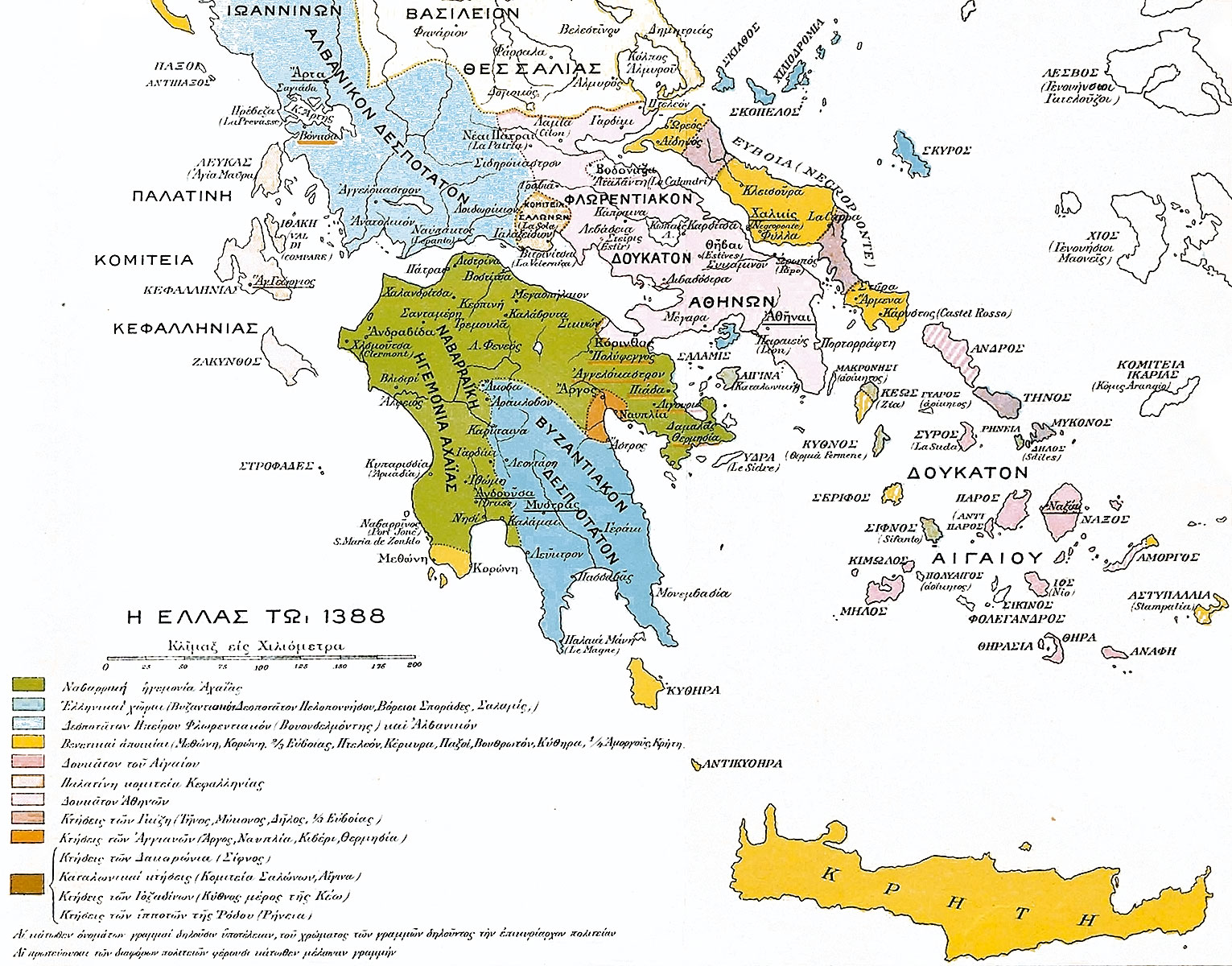 15-Χάρτης-της-Ελλάδας-στα-1388-Πηγή-Ιστορία-της-Φραγκοκρατίας-εν-Ελλάδι,-Ουΐλλιαμ-Μίλλερ