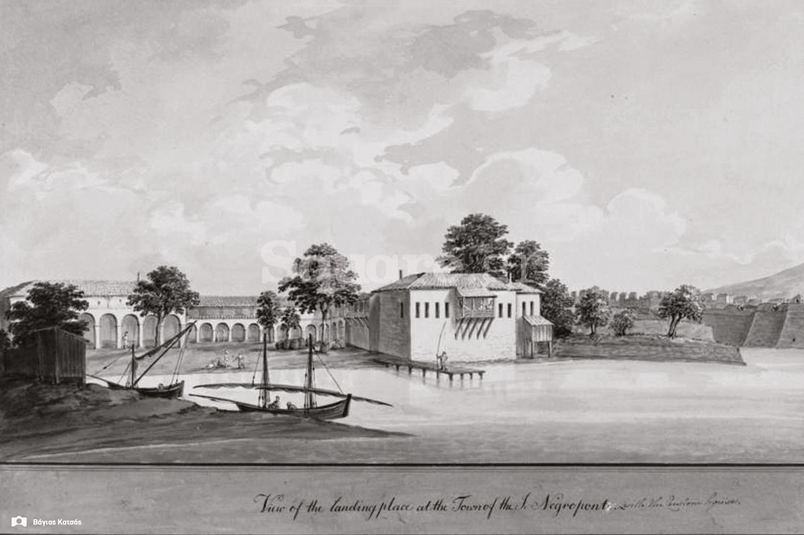 3-Τοπιογραφία-Ferdinand-Bauer-1-1-1787-Η-γέφυρα-και-το-κάστρο-του-Ευρίπου-Θέα-από-το-βόρειο-λιμάνι-2